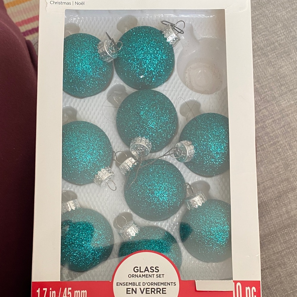 Teal Glass Ornament Set - 9 Pieces